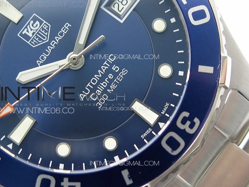Aquaracer Calibre 5 41.5mm TARF 1:1 Best Edition Blue Dial Blue Bezel on SS Bracelet SW200
